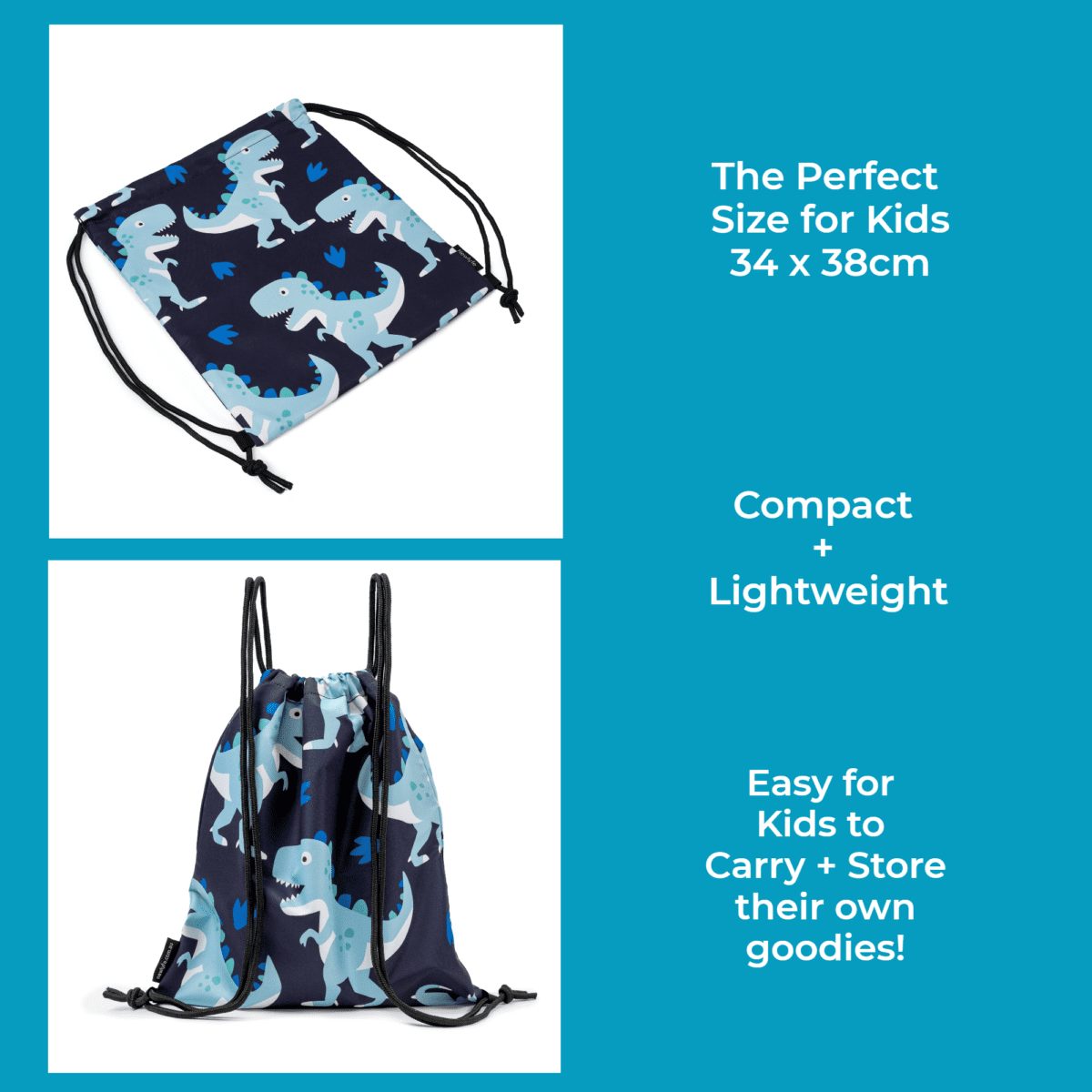 WaterProof Drawstring Swim Bags - Dino 1